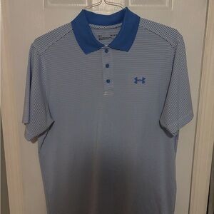 Under Armour Men's Polo Shirt in Blue and White Stripes